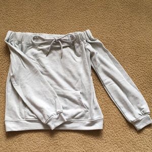Gray Off the Shoulder Sweatshirt Tie in front